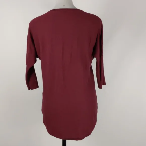 Dotti Women's Top Size Small Maroon 3/4 Sleeve Hi-Low Hem Round Neckline Jumper - Picture 10 of 14